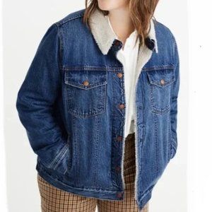 Madewell Faux Shearling Trim Oversize Denim Jacket